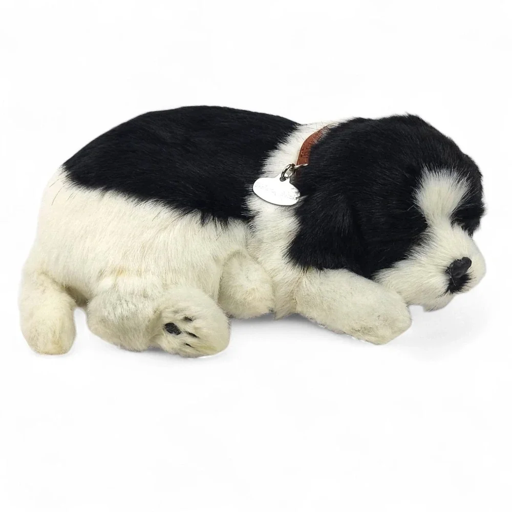 Perfect Petzzz Border Collie Breathing Puppy Sleeping Plush Toy Black White Dog
